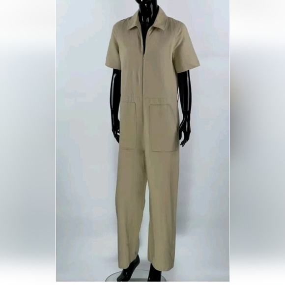COS Linen Cotton Jumpsuit Size 6 Beige Women Zip Up Collared Minimalist - Picture 1 of 7